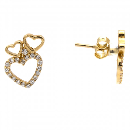 Cercei Triple Love din aur 14K cu trei inimi și zirconii [1]