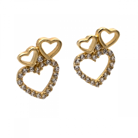 Cercei Triple Love din aur 14K cu trei inimi și zirconii [3]