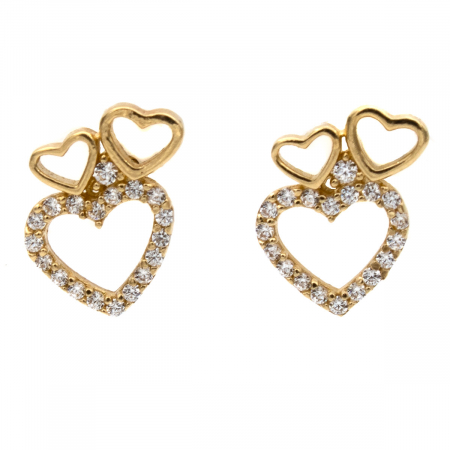 Cercei - Cercei Triple Love din aur 14K cu trei inimi și zirconii