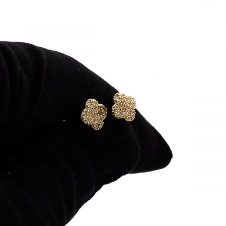 Cercei cu trifoi din aur 14K și pietre zirconia - model Lucky Spark [4]