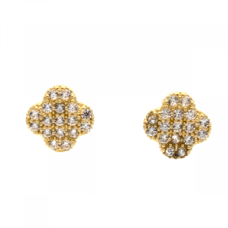 Cercei - Cercei cu trifoi din aur 14K și pietre zirconia - model Lucky Spark