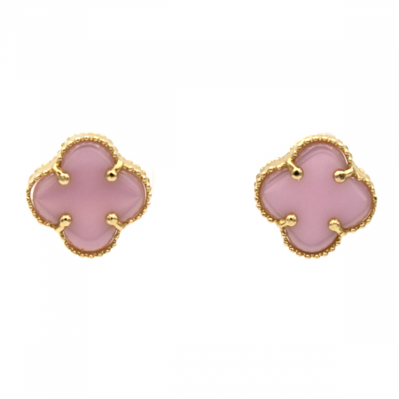 Cercei Pink Clover din aur galben 14K cu trifoi roz [0]