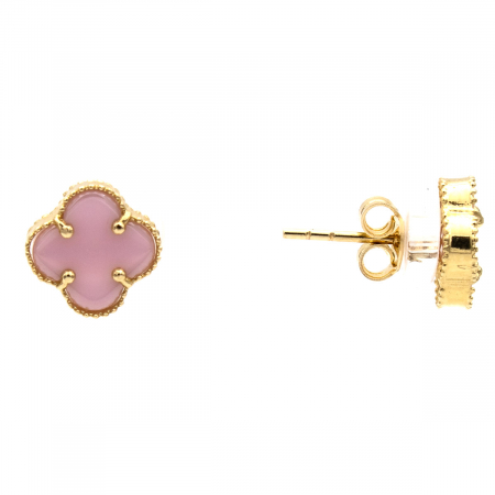 Cercei Pink Clover din aur galben 14K cu trifoi roz [1]