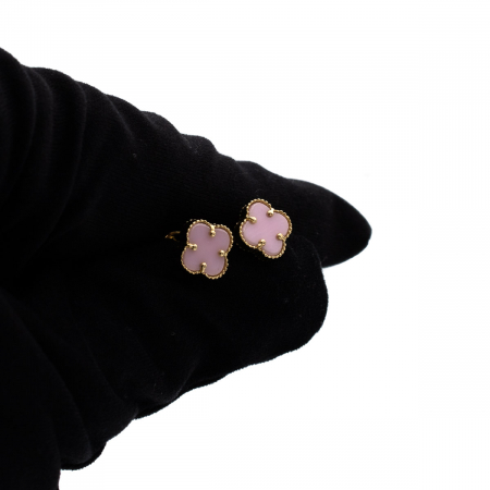 Cercei Pink Clover din aur galben 14K cu trifoi roz [4]