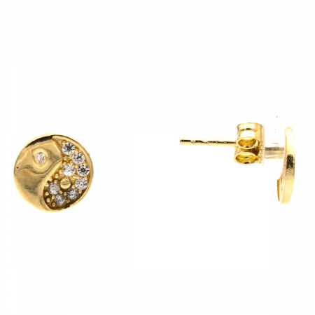 cercei aur 14K rotunzi simbol Yin și Yang cu zirconii [1]