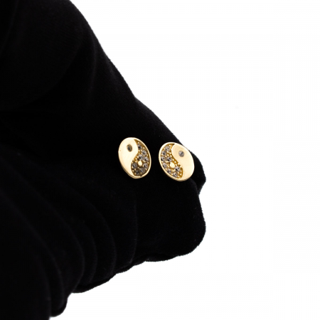 cercei aur 14K rotunzi simbol Yin și Yang cu zirconii [3]