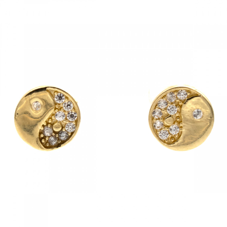 Cercei - cercei aur 14K rotunzi simbol Yin și Yang cu zirconii
