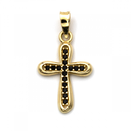 Pandantive - Cruce din aur galben 14K cu zirconii negre – model Noir