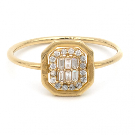 Inel din aur galben 14K cu zirconii în formă octagon – bijuterie geometrică [0]