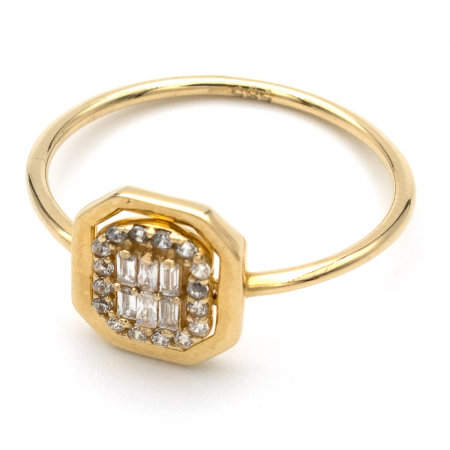 Inel din aur galben 14K cu zirconii în formă octagon – bijuterie geometrică [3]