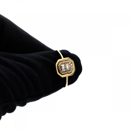 Inel din aur galben 14K cu zirconii în formă octagon – bijuterie geometrică [7]