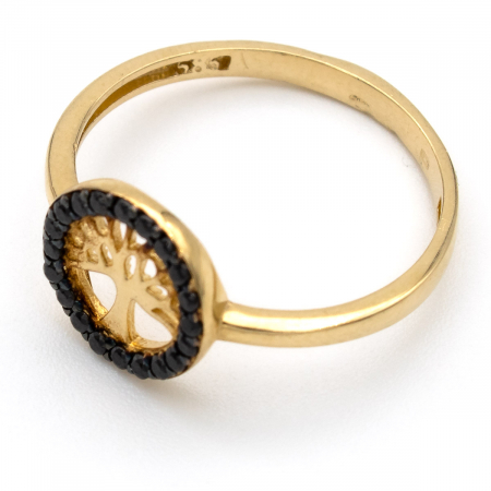 Inel Copacul Vieții din aur galben 14K cu zirconii negre – GOLD PIC [3]