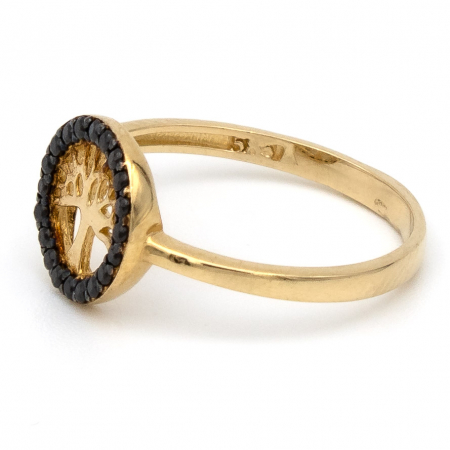 Inel Copacul Vieții din aur galben 14K cu zirconii negre – GOLD PIC [4]