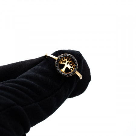 Inel Copacul Vieții din aur galben 14K cu zirconii negre – GOLD PIC [7]