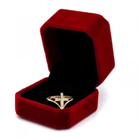 Inel elegant din aur galben 14K cu cruce și zirconii albe – GOLD PIC [2]