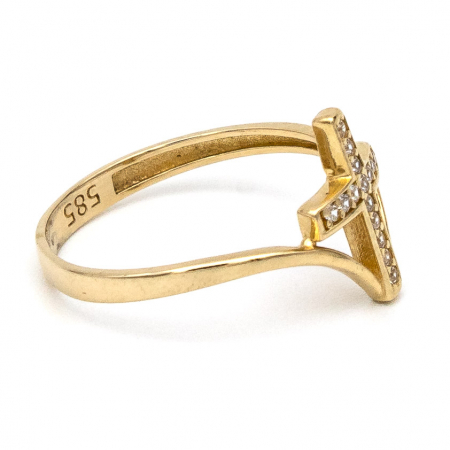 Inel elegant din aur galben 14K cu cruce și zirconii albe – GOLD PIC [5]