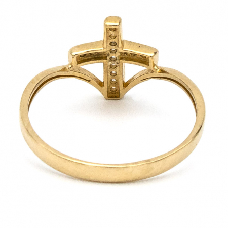 Inel elegant din aur galben 14K cu cruce și zirconii albe – GOLD PIC [6]