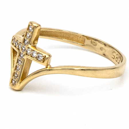 Inel elegant din aur galben 14K cu cruce și zirconii albe – GOLD PIC [4]