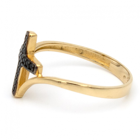 Inel Cruce cu Pietre Negre din aur galben 14K – GOLD PIC [4]