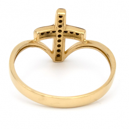 Inel Cruce cu Pietre Negre din aur galben 14K – GOLD PIC [6]