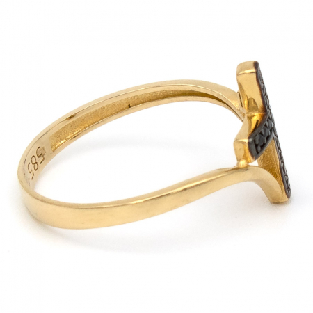 Inel Cruce cu Pietre Negre din aur galben 14K – GOLD PIC [5]
