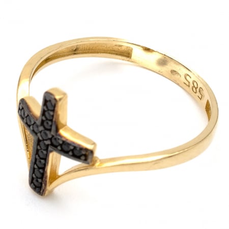 Inel Cruce cu Pietre Negre din aur galben 14K – GOLD PIC [3]
