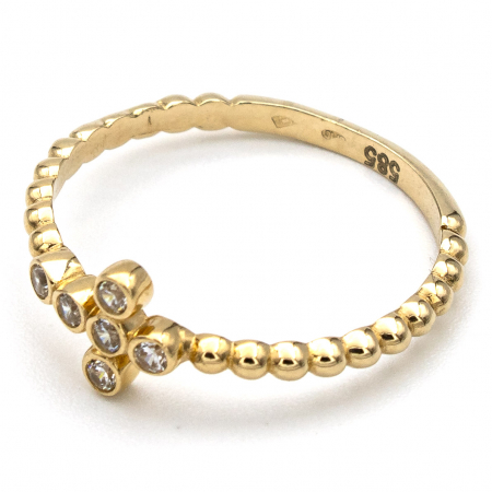 Inel aur galben 14K cu cruce și bile  – bijuterie simbolică GOLD PIC [3]