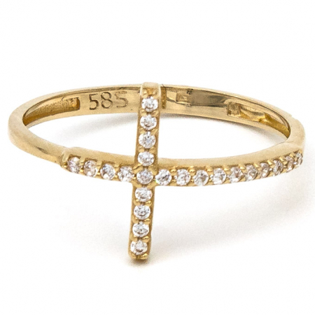 Inele - Inel Cruce cu Pietre din aur galben 14K – GOLD PIC