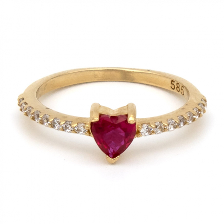 Inele - Inel cu piatră în formă de inimă din aur galben 14K – GOLD PIC