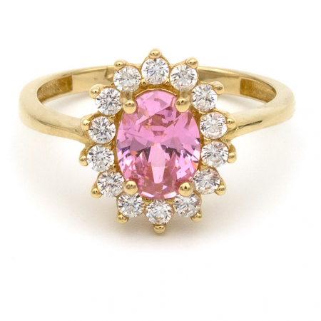 Inele - Inel elegant din aur galben 14K cu zirconia roz – GOLD PIC