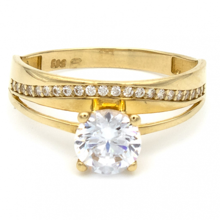 Inele - Inel aur galben 14K cu zirconie care strălucește ca un diamant
