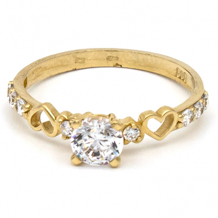 Inele - Inel aur galben 14K cu două inimi zirconia – inel romantic GOLD PIC