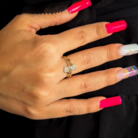 Inel aur galben 14K cu două inimi si zirconia –  GOLD PIC [1]