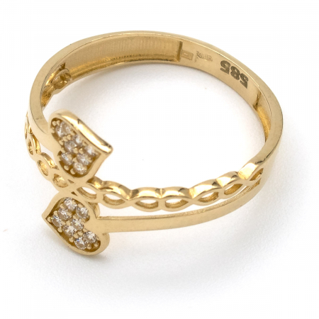 Inel aur galben 14K cu două inimi si zirconia –  GOLD PIC [3]