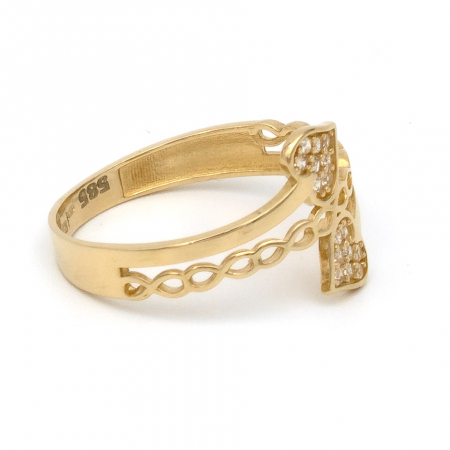 Inel aur galben 14K cu două inimi si zirconia –  GOLD PIC [5]