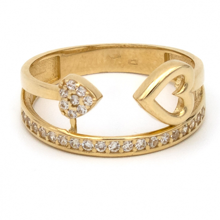 Inele - Inel aur galben 14K cu inima dubla – bijuterie GOLD PIC