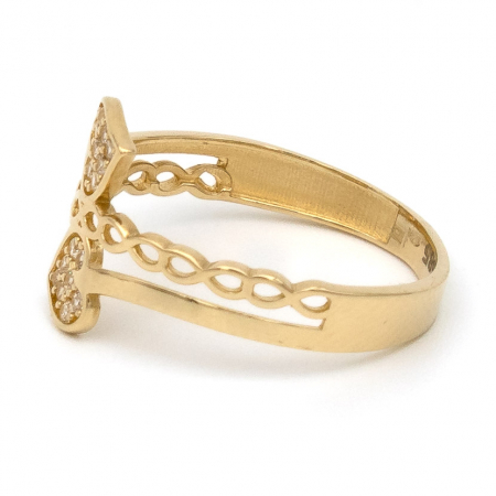 Inel aur galben 14K cu două inimi si zirconia –  GOLD PIC [4]