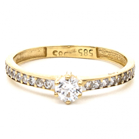 Inele - Inel de logodnă din aur galben 14K cu zirconii – model Elegance