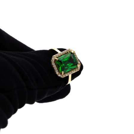 Inel Elixir din aur galben 14K cu piatră verde și zirconii [6]