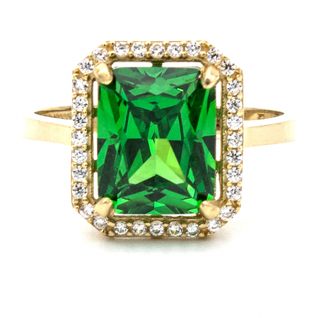 Inele - Inel Elixir din aur galben 14K cu piatră verde și zirconii