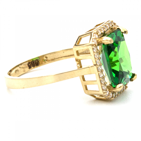 Inel Elixir din aur galben 14K cu piatră verde și zirconii [4]