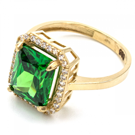 Inel Elixir din aur galben 14K cu piatră verde și zirconii [2]