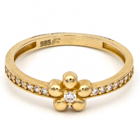 Inele - Inel Floare cu Zirconii și aur galben 14K – GOLD PIC