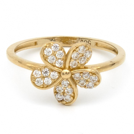 Inele - Inel Floare din aur galben 14K și zirconia – GOLD PIC