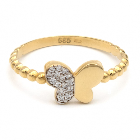Inele - Inel Fluture și Pietre zirconia din aur galben 14K – GOLD PIC