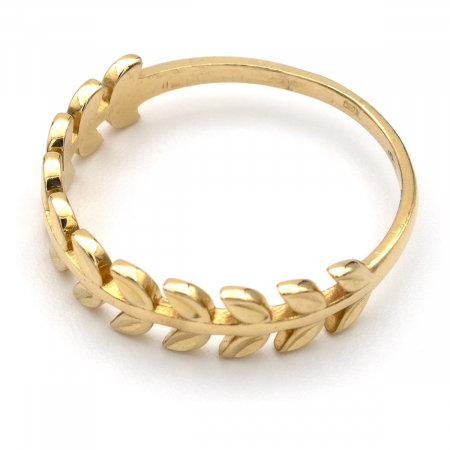 Inel aur galben 14K cu frunze pe tulpină – design inspirat din natură [3]
