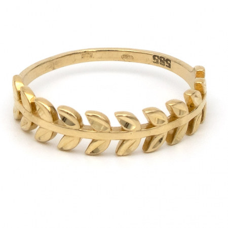 Inele - Inel aur galben 14K cu frunze pe tulpină – design inspirat din natură