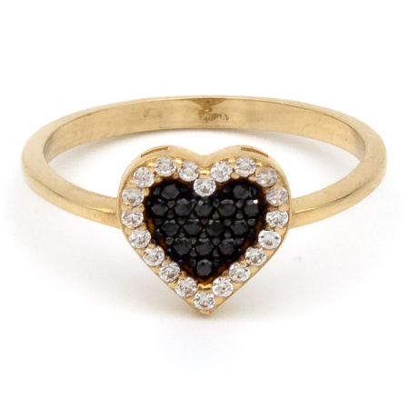 Inele - Inel din aur galben 14K cu inimă neagră zirconia – GOLD PIC
