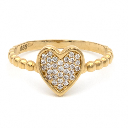 Inele - Inel cu inimă și bile din aur galben 14K – GOLD PIC
