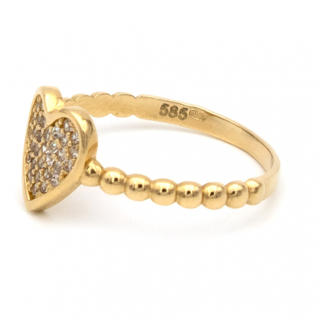 Inel cu inimă și bile din aur galben 14K – GOLD PIC [4]